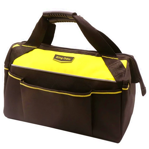 Generic King Odin 16“ Heavy Duty Canvas Tool Bag with Waterproof Soft Bottom,Wide Mouth Tool Tote Bag with Multi-Pockets for Tool Storage，Portable Hardware Tool Bag with Soft Handle Design Black/Yellow.
