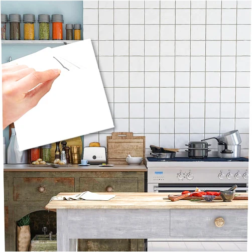 Jaxbo Tile Stickers, 50pcs Peel and Stick Tile Stickers Self Adhesive 6'' x 6'' Wall Sticker Waterproof OilProof Removable for Kitchen and Bathroom Home Decor (White)