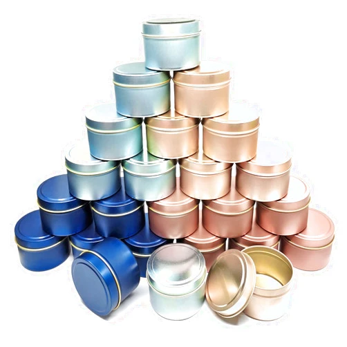 Unixing 24Pcs 4oz Candle Tins for DIY Candle, Metal Candle Container Tins for Candle Making Dark Blue Light Blue Champagne Rose Gold Container Tins