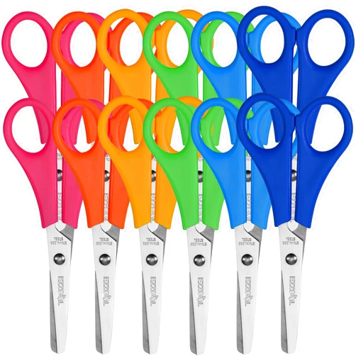Ezzgol Scissors Bulk for Kids, EZZGOL 12 PACK 5” Safety Blunt Tip Student Scissors, 6 Assorted Colors Kid Craft Scissors for Cutting Regular Paper,Construction Paper,Cards