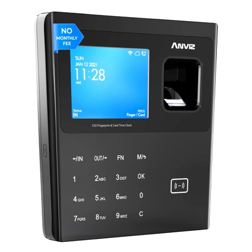 ANVIZ Time Clocks for Employees Small Business - CX2 Fingerprint Biometric Clock in and Out Machine - with Professional Cloud Software, Black