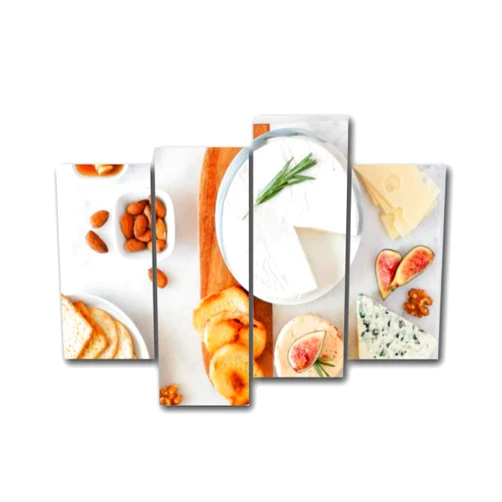 UJOYAFZSIM Cheese platter with a selection a cheeses crackers figs nuts and honey Canvas Wall Art Framed Artwork Prints Painting Modern Gallery Posters for Living Room Bedroom Restaurant Home Decoration 4 piece