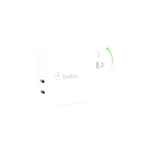 Belkin 40W Dual Port USB C Wall Charger Block - USB C Fast Charging for Apple iPhone, iPad, Samsung Galaxy Phone, & More - Programmable Power Supply Tech - Folding Prongs - White