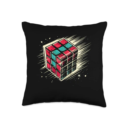 The Melting Cube - Competitive Speed Cubing Merch Vintage Puzzle Cube Geometric Speedcuber 80's Boys Cool Math Throw Pillow, 16x16, Multicolor