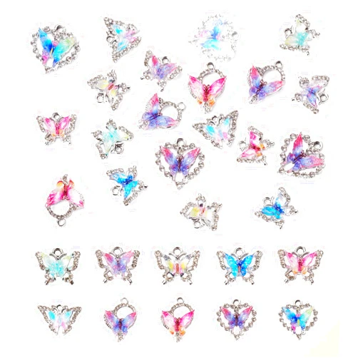 FASHEWELRY 20Pcs Alloy Crystal Rhinestone Charms Gradient Color Butterfly Jewelry Charms 10 Styles Charms for Jewelry Making Necklace Bracelet Craft