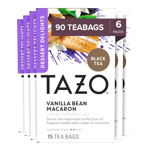Tazo Dessert Delights Tea Vanilla Bean Macaron Sugar and Calorie Free 15 Count, Pack of 6