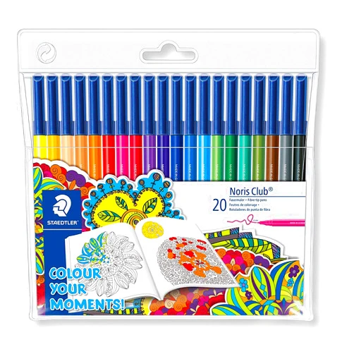 STAEDTLER 326WP20AC Noris Club Fibre-Tip Pen with Wallet - Assorted Colours, Pack of 20