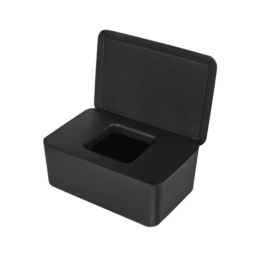 Cuayaes Black Tissue Box Cover, Refillable Baby Wipes Dispenser with Sealed Lid, Modern Desktop Tissue Box Holder Napkin Organizer Container for Bathroom Car Office