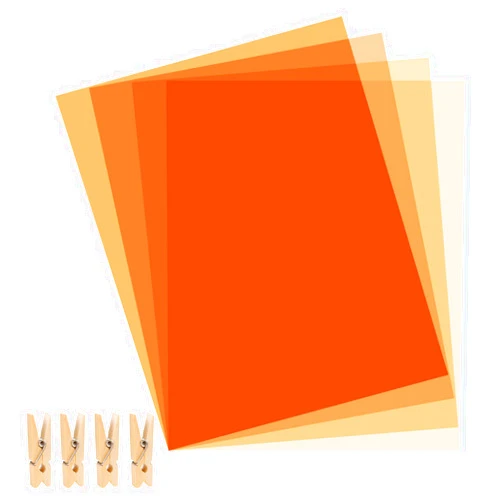 Meking 16x20 inches Lighting Gels Filter, Orange Full, 1/2, 1/4, 1/8 CTO Transparent Color Film Plastic Sheets Correction Light Gel with 4 Clips for Photograpy Studio Strobe LED Video Flashlight