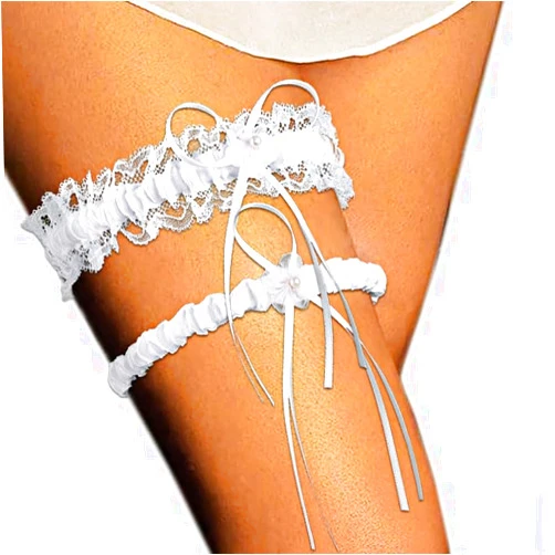 EVAZEN Bride Wedding Garter White Lace Flower Garters Bowknot Stretch Leg Garter Set Bridal Accessories for Women(Pack of 2)
