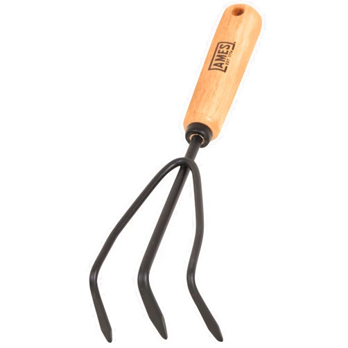 AMES 2446300 Tempered Steel Hand Cultivator with Wood Handle, 11-Inch, Brown