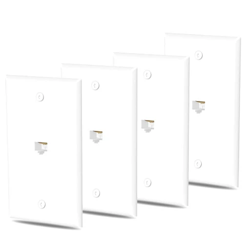 HuaHengHT cat6 Ethernet Wall Plate Outlet 1 Port RJ45 network Female to Female Keystone wall coupler Jack plate (1 Cat6 4 Packs, white)