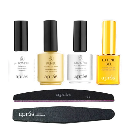 APRÉS Apres Gel-X Liquid Essentials Set - Extend Gel, pH Bonder, Acid-Free Gel Primer, Gel-X Prep Tip Primer