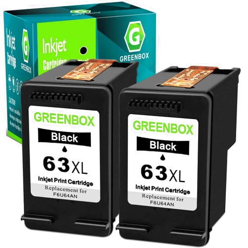 GREENBOX Remanufactured 63XL Black Ink Cartridge Combo Pack Replacement for HP Ink 63 63XL High Yield for OfficeJet 3830 5255 5258 Envy 4520 4512 4513 4516 DeskJet 1112 1110 3630 Printer Ink(2 Black)