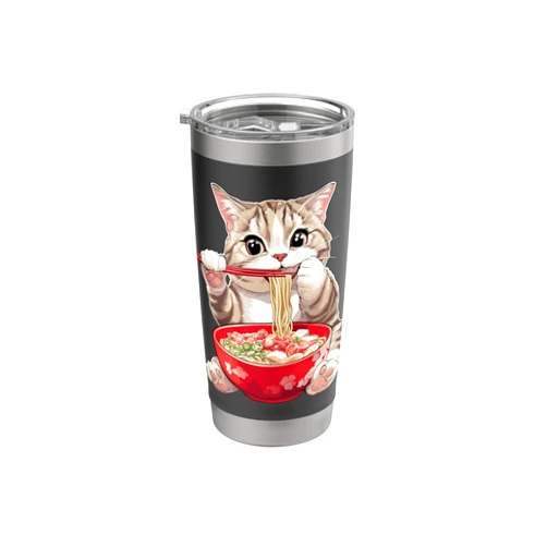 American Shorthair Cat Ramen Japanese Gifts American Shorthair Cat Eating Ramen Bowl Japanese Noodles Stainless Steel Insulated Tumbler