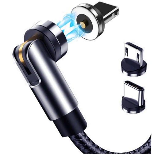 Terasako Magnetic Charging Cable 5-Pack (3/3/6/6/10FT) - 540° Rotating Magnetic Phone Charger Cable with LED Light - 90° Angle Connector, Nylon-Braided Cords (Black)