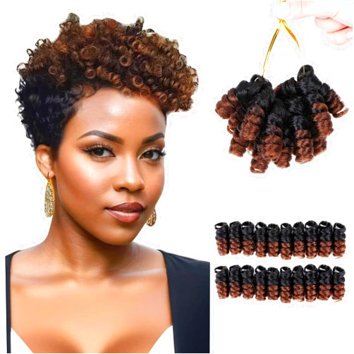 Queentas 3 pack 10 inch African Short Crochet Hair for Black Women Curly Braids Prelooped Braiding Hair(8mm) Synthetic Hair Extension Passion Twist Kinky Jerry Curl(Natural Black/Brown)