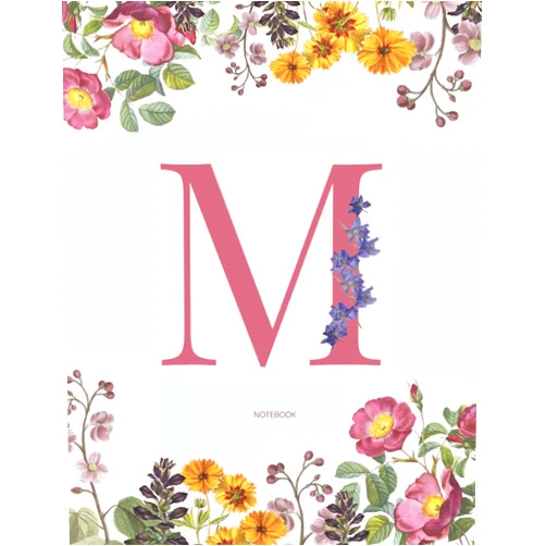 Pisteuo Design Press M Notebook: Personalized Journal with Letter M Initial Monogram Notebook for Women | 8.5 x 11 | 110 Pages Wide Ruled Paper | Pink Floral Notebook Gifts for Women and Girls