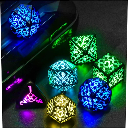 ZHOORQI LED Dice Set D&D Rechargeable, DND Dice Wireless Charging, RGB Light up Dice for Dungeons and Dragons Role Playing Dice Gifts(RGB-Dragon Scale)