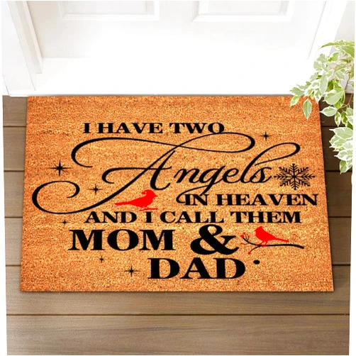 UanMere Outdoor Patio Rug Quotes Inspired Natural Coir Doormat Easy to Clean I Have Two Angel in Heaven and I Call Them Mom and Dad Coir Mat Indoor Outdoor - Front Door Entryway Mats 24x36in