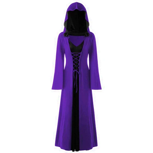 HXHYQKP Womens Renaissance Costumes Halloween Costume for Womens Medieval Vintage Hooded Costume High Low Pullover Dress