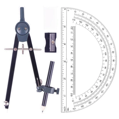 Unjoo Professional Compass for Geometry Set, Metal Compass with Wheel and Lock for Geometry, Drawing Compass Tool, Circle Drafting Tool, and 6 Inch Math Protractors 180 Degree (Black)