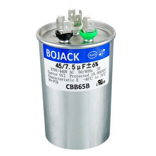 BOJACK 45+7.5 uF 45/7.5 MFD ±6% 370/440 V AC CBB65 Dual Run Circular Start Capacitor for AC Motor Run or Fan Start or Condenser Straight Cool or Heat Pump Air Conditioner
