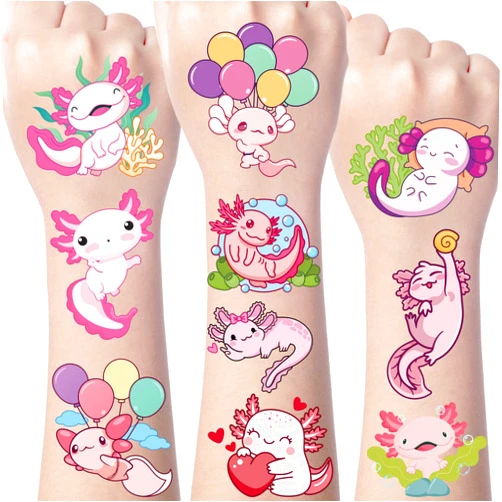 Gameza Axolotl Temporary Tattoos Stickers - 200+ Axolotl Birthday Decorations Favors Cute Axolotl Temporary Tattoos Bulk Gifts for Kids Girls Boys Axolotl Party Favors Supplies Rewards Gifts Classroom