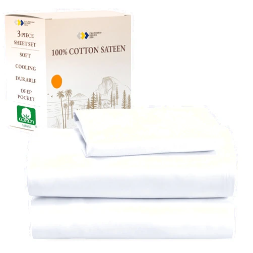 California Design Den Soft 100% Cotton Sheets Twin-XL Bed Sheet Set with Deep Pockets, Extra Long Twin Cooling Sheets with Sateen Weave (White)