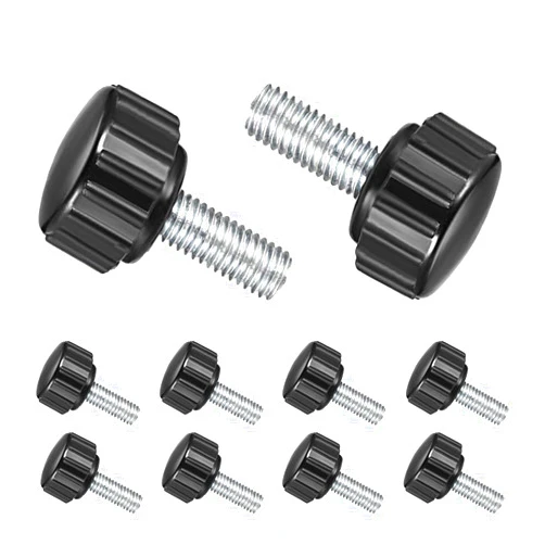 Dudnbt Carbon Steel Threaded Knurled Thumbscrew - 10 PCS M4 x 10 mm Round Grip Knobs Thumb Screw for Machinery Latche, Clamping Screw (Black)