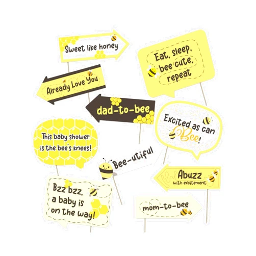 Jazzoo Bee Baby Shower Photo Booth Props - Party Supplies Funny Boy Girl Picture Photography Kit Unisex Neutral Honeybee Decorations - Selfie Props with Sticks - 10pcs