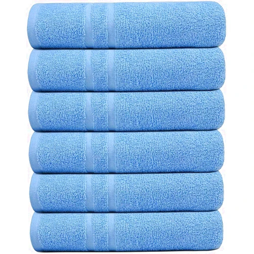 Pristine Linen Cotton Bath Towels 24x48 Inches Aqua Blue Pack of 6 Terry Towels for Bathroom for Shower, Pool, Spa, Gym, Hand Towel for Daily Use, Lightweight Bath Towel Set Absorbent Quick Dry