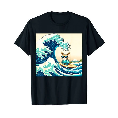 Bad Hare Day Bunny Tees Brand Cool Kimono Surfing Bunny Rabbit - Japanese Great Big Wave T-Shirt