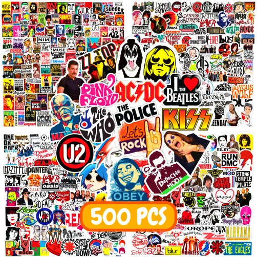MAROLAK 500 PCS Rock Band Stickers Pack - Colorful VSCO Vinyl Waterproof Stickers for Water Bottle, Laptop, Phone, Skateboard - Cute Aesthetic Decals for Girls, Boys, Adults, Teens