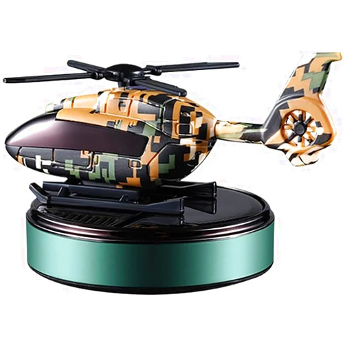 Gizitacore Solar Green Army Style Helicopter Car Dashboard Perfume Decorative Showpiece - 12 cm (Plastic, Green)