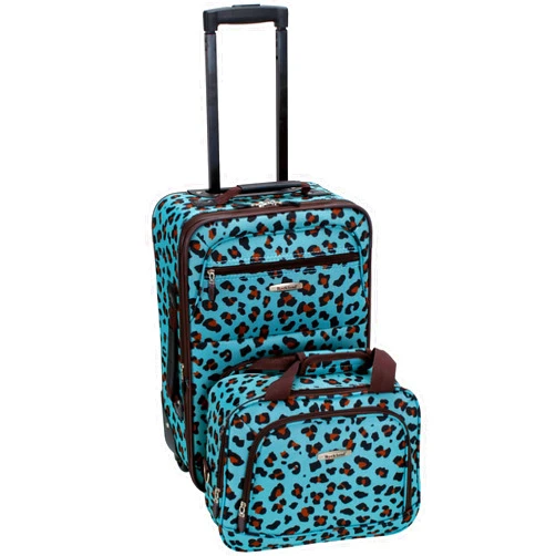 Rockland Fashion Softside Upright Luggage Set,Expandable,Telescopic Handle,Wheel, Blue Leopard, 2-Piece (14/19)