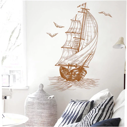 Sacinora Sketch of A Sailboat Seagull Wall Stickers, sacinora Travel Adventure Inspirational Wanderlust Sailboat Nautical Wall Decals RemovableVinyl for Living Room Bedroom Bathroom Kitchen Sofa TV Background