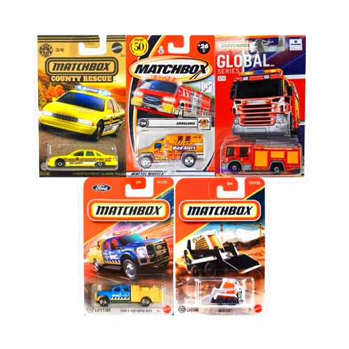 Matchbox Utility/Emergency Random 5 Pack! (Police, Ambulance, Construction, etc.) Assorted Variety Mystery Bundle [No Duplicates!] [Styles May Vary] 1:64 Scale Diecast Toy Vehicles