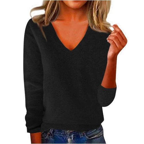 QUFECH Cashmere Sweaters for Women Long Sleeve V Neck Trendy Jumper Knitted Pullover Soft Warm Lightweight Wool Sweater