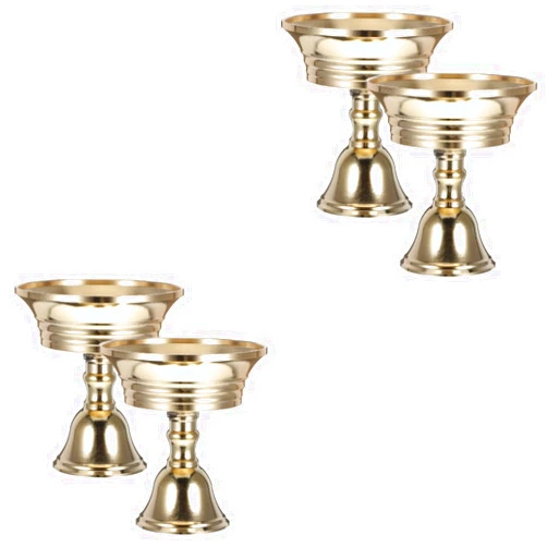 Unomor 4 Pcs Brass Ghee Lamp Holder Buddhist Supplies Buddha Hall Oil Lamp Stick Altar Decors Temple Copper Candlestick Copper Candle Holder Tealight Cup Candle Holder Gold Candle Stand