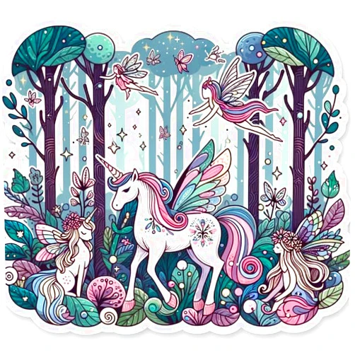 ADSTAVINDEC Enchanted Forest Unicorn and Fairies Sticker – Magical Pastel Decal for All Ages (6)