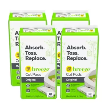 Tidy Cats Breeze Original Cat Pads, Clean & Easy Disposable Cat Pads, Made for Breeze Cat Litter Box System, 10 Refill Pads Per Pouch (Pack of 4)