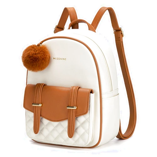 Missnine Mini Backpack for Women Cute Small Backpack Purse With Pompom PU Leather Bookbag Small Casual Daypacks For Ladies
