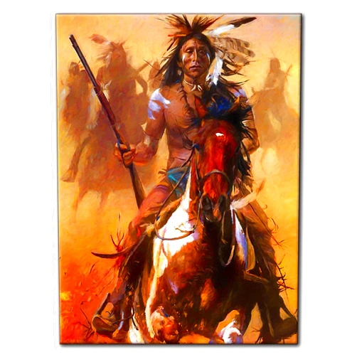 Liuyan funlife Native American Indian Warrior Chief Riding Horse Retro Wall Art Canvas Prints Vintage Posters Classical Paintings Wall Pictures for Living Room Home Decor (12x16 inch Framed)