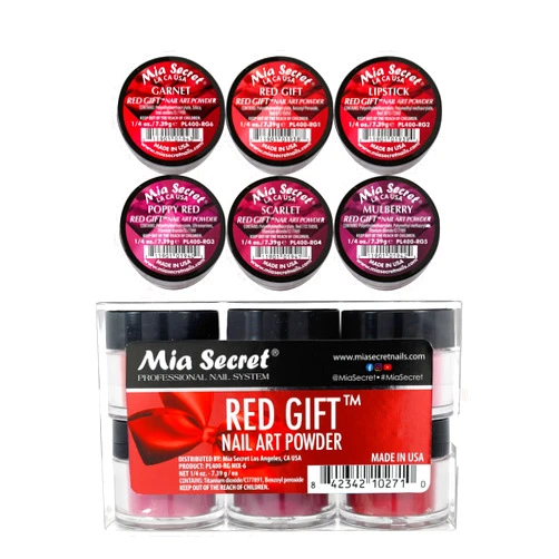 Mia Secret Red Gift Nail Art Powder - 6 Piece Collection - 1/4 Ounce Each