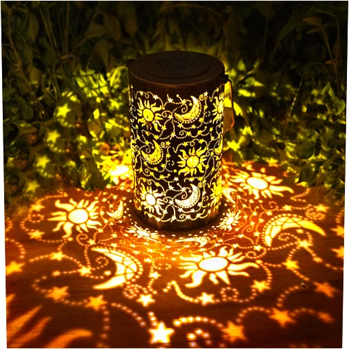 BVGY Sun Moon Star Solar Lantern Outdoor Garden Decor Waterproof Hanging Solar Lights,Metal Outdoor Decor LED Lantern with 1000mAh Big Battery for Porch Patio Decor(SunMoon)