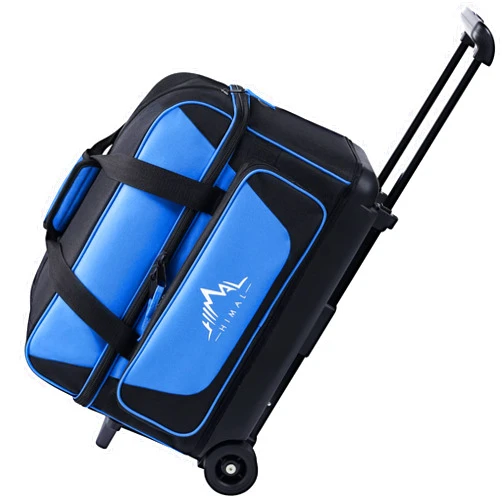 GoHimal Double Roller 2 Ball Bowling Bag with Separate Shoe Compartment for Bowling Shoes (Up To US Mens Size 15) and Oversized Accessory Pocket, Retractable Handle - Extends to 40