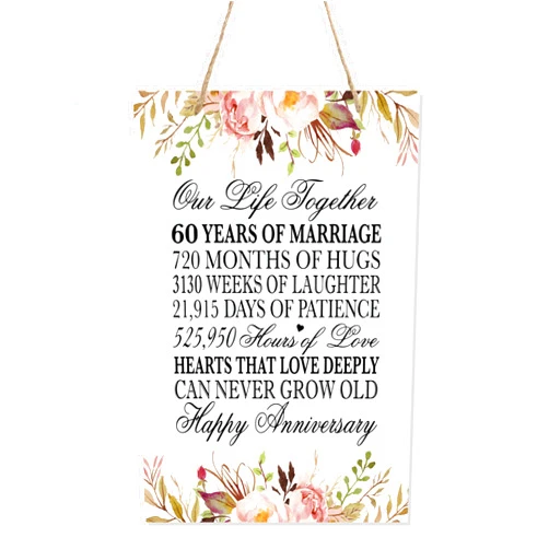 LifeSong Milestones Floral 60th Anniversary Plaque 60 Years of Marriage - Sixty Year Wedding Keepsake Gift for Parents Husband Wife him her - Our Life Together (8x12 Floral Rope Sign)