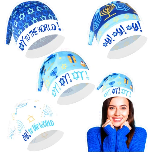 Tkifoda 4 Pcs Happy Hanukkah Hats Blue Santa Hat Oy To The World Stocking Hats Velvet Jewish Hats Hanukkah Decorations Chanukah Party Decorations Hanukkah Gifts Costume Accessories Party Supplies
