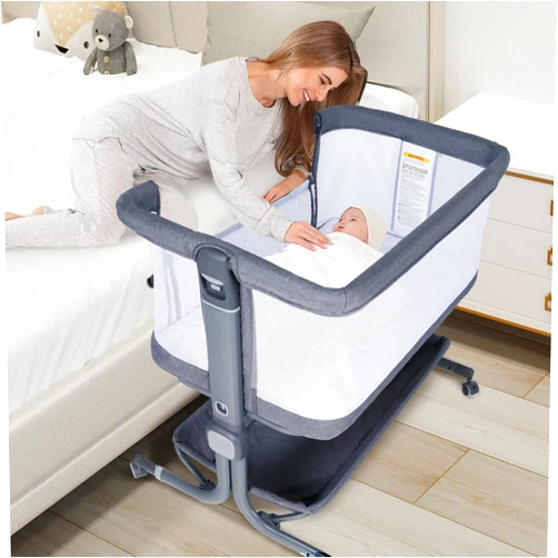 TODEFULL Baby Bassinet with Wheels, Easy Folding Portable Newborn Bedside Sleeper w/Storage Basket, All-Sided Mesh Infant Travel Crib for Toddlers, Adjustable Height, Comfy Mattress & Carry Bag, Grey